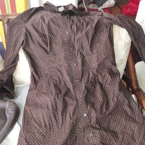 Merona L brown and white polka dot shirt dress